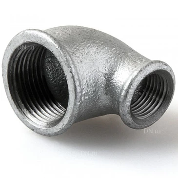 Угольник переходной Китай 1x1/2″ Ду25x15 90° корпус - ковкий чугун, оцинкованный, внутренняя/внутренняя резьба