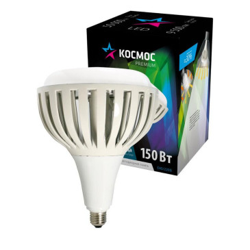 Лампа светодиодная КОСМОС premium HWLED матовая, мощность - 150 Вт, цоколь - E40, световой поток - 13200 лм, цветовая температура - 6500 K, форма - таблетка