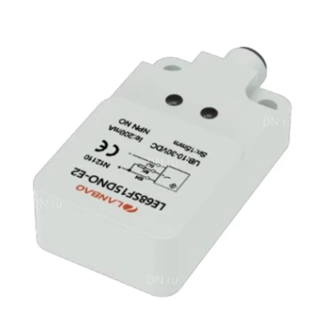 Датчик индуктивный LANBAO LE68SF22DPCY-E2 прямоугольный, монтаж - заподлицо, расстояние срабатывания - 22мм, тип выходного сигнала - PNP NC, соединение - разъем M12, материал корпуса - пластик, IP67