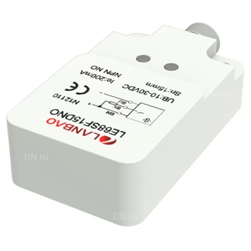 Датчик индуктивный LANBAO LE68SF15DNC-E2 прямоугольный, монтаж - заподлицо, расстояние срабатывания - 15мм, тип выходного сигнала - NPN NC, соединение - разъем M12, материал корпуса - пластик, IP67