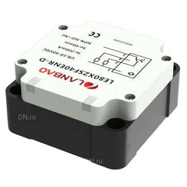 Датчик индуктивный LANBAO LE80XZSF40LUM-E2 прямоугольный, монтаж - заподлицо, расстояние срабатывания - 40мм, соединение - разъем M12, материал корпуса - полибутилентерефталат, IP67