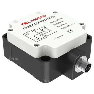 Датчик индуктивный LANBAO LE80XZSN70ATCY-E2 прямоугольный, монтаж - незаподлицо, расстояние срабатывания - 70мм, тип выходного сигнала - 2-х проводной NC, соединение - разъем M12, материал корпуса - пластик, IP67