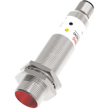 Датчик оптический LANBAO PR18-YC10DNR-E2, цилиндрический корпус, диффузный, выход NPN, питание - 12-24В, разъем M12, IP67, расстояние срабатывания - 100мм, материал корпуса - латунь никелированная