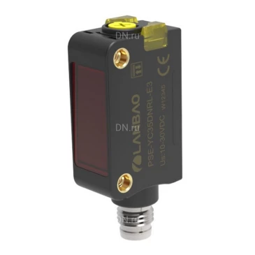 Датчик оптический LANBAO PSE-YC35DPRL-E3, прямоугольный корпус, диффузный, выход PNP, питание - 12-24В, разъем M8 4-pin, IP67, расстояние срабатывания - 350мм, материал корпуса - пластик