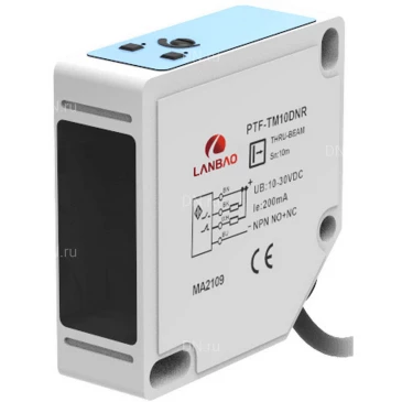 Датчик оптический LANBAO PTF-BC50DPR, прямоугольный корпус, диффузный, выход PNP, питание - 12-24В, кабель - 2м, IP64, расстояние срабатывания - 500мм, материал корпуса - пластик