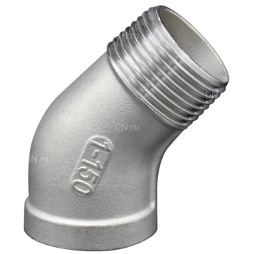 Отвод LEADTEK 45° 1″ Ду25 Ру16, корпус - нержавеющая сталь AISI304 (CF8), присоединение - наружная / внутренняя резьба