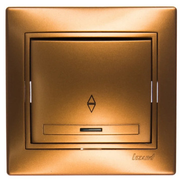Переключатель одноклавишный LEZARD Mira проходной скрытой установки, с подсветкой, номинальный ток - 10 А, цвет -  золотой металлик