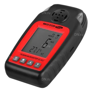 Газоанализатор (измерения концентрации горючих газов) МЕГЕОН 08012, материал корпуса - пластик, 2 вида сигнализации, питание - Ni–Mh аккумулятор 1.2В