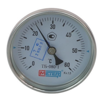 Термометр осевой Метер ТБ-080-1 биметаллический 60°С, корпус 80 мм, L=60 мм, присоединение G1/2