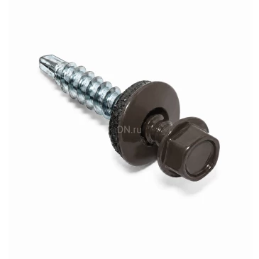 Саморез Китай 4.8х70 RAL8019 (1500шт) кровельный (по дереву), головка - шестигранная, диаметр - 4.8мм, длина - 70мм, материал - углеродистая сталь, наконечник - сверло, покрытие - порошковая окраска, цвет - серо-коричневый, упаковка - 1500шт