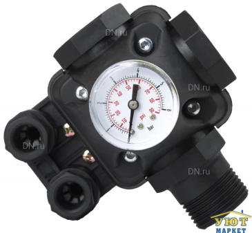 Регулятор давления Vodotok РС-9 с манометром, присоединение - НВВ1″, стартовое давление - 1.37-2.8бар, кабель с вилкой 1м , кабель с розеткой 0.5м