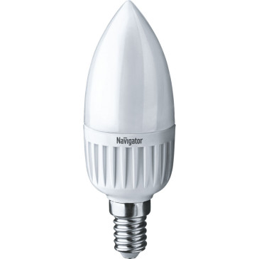 Лампа светодиодная NAVIGATOR NLL-P-C37 матовая, мощность - 5 Вт, цоколь - E14, световой поток - 375 лм, цветовая температура - 2700 K, форма - свеча