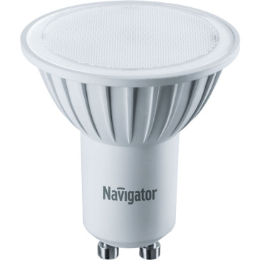 Лампа светодиодная NAVIGATOR NLL-PAR16 матовая, мощность - 5 Вт, цоколь - GU10, световой поток - 380 лм, цветовая температура - 3000 K, форма - рефлектор