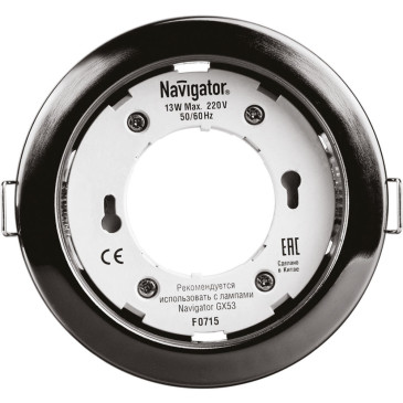 Светильник точечный NAVIGATOR NGX-R1-005-GX53 110x115x49 мм, встраиваемый, цоколь - GX53, материал корпуса - сталь, цвет - черный