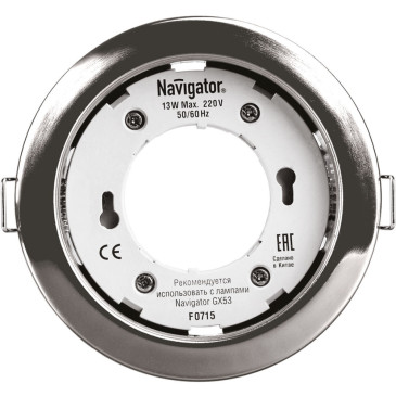 Светильник точечный NAVIGATOR NGX-R1-002-GX53 113x115x49 мм, встраиваемый, цоколь - GX53, материал корпуса - сталь, цвет - хром