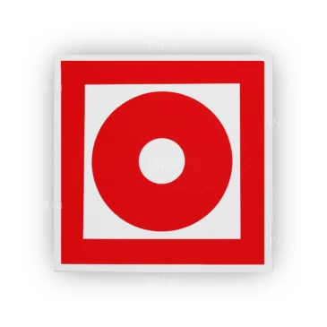 Знак НПО ПУЛЬС F10 «Кнопка включения установок (систем) пожарной автоматики» на самоклеящейся фотолюминесцентной пленке, 150х150мм