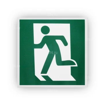 Знак НПО ПУЛЬС E01-01 «Выход здесь (левосторонний)» на самоклеящейся фотолюминесцентной пленке, 200х200мм