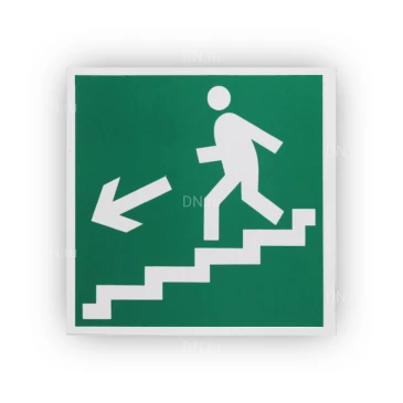 Знак НПО ПУЛЬС E14 «Направление к эвакуационному выходу по лестнице вниз (налево)» на самоклеящейся не светящейся пленке, 200х200мм