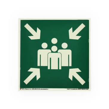 Знак НПО ПУЛЬС E21 «Пункт (место) сбора» на самоклеящейся фотолюминесцентной пленке на пластиковой основе, 200х200мм