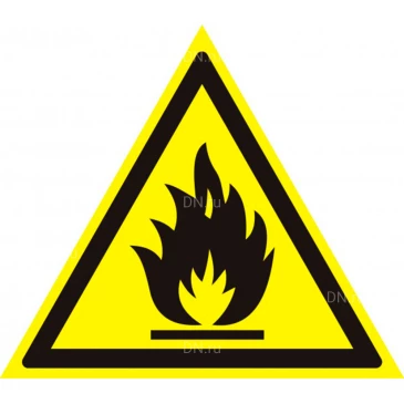 Знак НПО ПУЛЬС W01 ″Пожароопасно. Легковоспламеняющиеся вещества″ на самоклеящейся пленке на пластиковой основе, 200х200мм