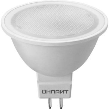 Лампа светодиодная ОНЛАЙТ OLL-MR16 матовая, мощность - 7 Вт, цоколь - GU5.3, световой поток - 560 лм, цветовая температура - 6500 K, форма - рефлектор