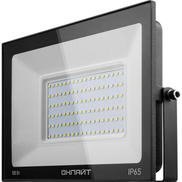 Прожектор светодиодный ОНЛАЙТ OFL 100 Вт, настенный, цветовая температура - 4000 К, световой поток - 8000 лм, IP65, материал корпуса - алюминий, цвет - черный