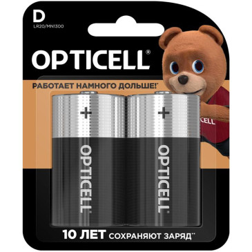 Элемент питания алкалиновый Opticell D/LR20 Basic 1.5 В 2400 мА.ч, блистер 2 шт.