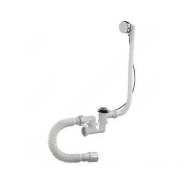 Сифон для ванны регулируемый Орио А-27089 Дн40x1 1/2″ полуавтоматический, подключение к канализации 40/50 мм переходная гофрированная трубка, выпуск для ванной 1 1/2″