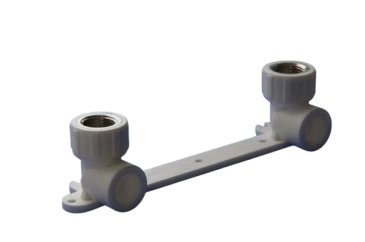 Угольник Политэк Дн20x1/2″ Ру25 настенный комплект, двойной, под приварку/внутренняя резьба, корпус - полипропилен, цвет - белый