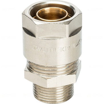 Муфта Prandelli Multyrama CM1 Ду26x3x3/4″ Ру10 для металлопластиковых труб присоединение – компрессионное/наружная резьба, корпус – латунь, покрытие – никель