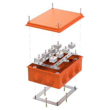 Коробка огнестойкая Промрукав 40-0320-FR6.0-28 Е15-Е120 200х150х75мм для открытой проводки, количество полюсов 28, сечение кабеля 6мм2, защита корпуса IP55, цвет - оранжевый
