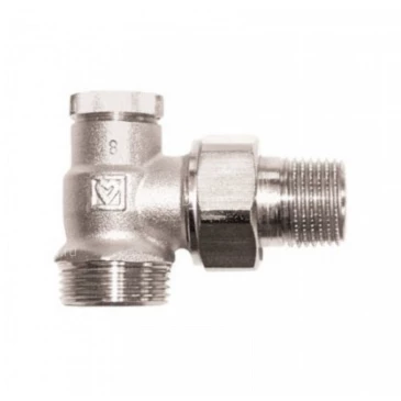 Клапан запорный Rifar ГЕРЦ-RL-1 3/4″ Ду20 Ру10, для радиаторов, угловой, корпус - латунь, покрытие - никель, присоединение - наружная резьба