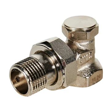 Клапан запорно-балансировочный ROMMER RVL-0002 1/2″ Ду15 Ру10 для радиаторов, угловой, корпус - латунь, покрытие - никель, уплотнение - EPDM