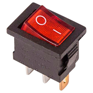 Выключатель клавишный Rexant RWB-206 ″ON-OFF″ Mini с подсветкой, 3 контакта 6А, 250В, IP30, цвет – красный