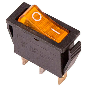 Выключатель клавишный Rexant RWB-404 ″ON-OFF″ с подсветкой, 3 контакта 15А, 250В, IP30, цвет – желтый