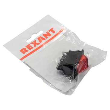 Выключатель клавишный Rexant RWB-502 ″ON-OFF″ с подсветкой, 2х2 контактов 25А, 250В, IP30, цвет – красный