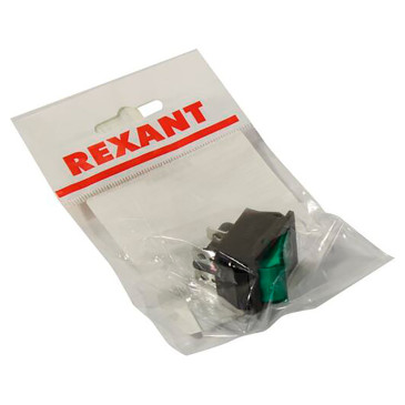 Выключатель клавишный Rexant RWB-502 ″ON-OFF″ с подсветкой, 2х2 контактов 16А, 250В, IP30, цвет – зеленый (в индивидуальной упаковке)
