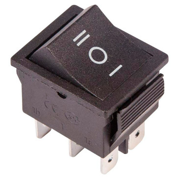 Выключатель клавишный Rexant RWB-508 ″ON-OFF-ON/(ON)-OFF-(ON)″ с нейтралью, 2х3 контактов 15А, 250В, IP30, цвет – черный