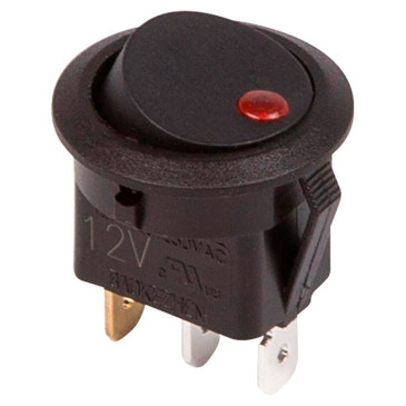 Выключатель клавишный Rexant RWB-215 ″ON-OFF″ круглый с подсветкой, 3 контакта 16А, 12В, IP30, цвет – черный/красный