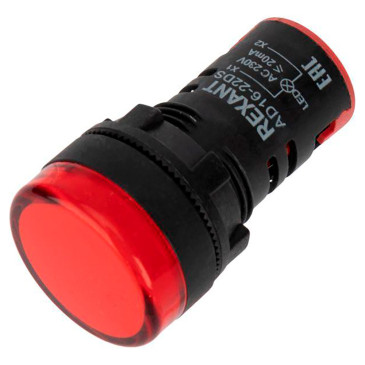 Лампа сигнальная Rexant AD22 диаметр отверстия – 22 мм, LED 230В, IP40, цвет – красный