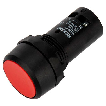 Кнопка Rexant EB22 нажимная плоская, контакты 1НЗ+1НО, 300В, IP40, цвет – красный