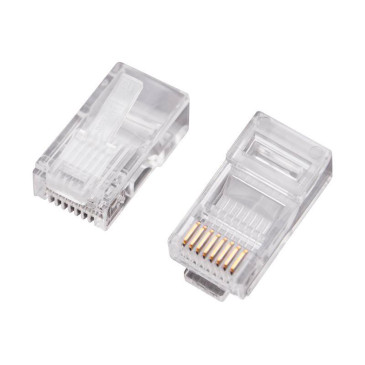 Джек компьютерный REXANT RJ45 (8P8C) неэкранированный под витую пару UTP, категория - 5E, корпус - пластик, цвет - прозрачный, упаковка - 100 шт