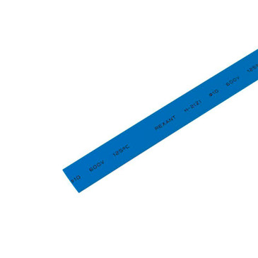 Трубка термоусадочная REXANT ТУТ нг Дн10/5 L=1 м тонкостенная, с подавлением горения, диаметр до усадки 10 мм, диаметр после усадки 5 мм, материал - полиолефин, коэффициент усадки - 2:1, цвет - синий