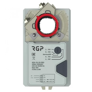 Электропривод поворотный RGP ADA-24-20PRO для воздушных заслонок, питающее напряжение 24В, крутящий момент 20Нм, время поворота с/90°-150с