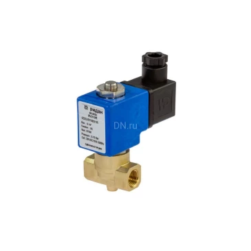 Клапан электромагнитный Ридан EV210R Ду8 Ру5 прямого действия, корпус - латунь, уплотнение - PTFE, присоединение - внутренняя резьба 1/4″, нормально-закрытый, перепад давления 0-5бар, катушка - 230В