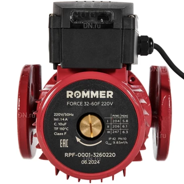 Насос циркуляционный Rommer EVO FORCE RPF-0003 32-120F поверхностный, корпус - чугун, мощность - 0.594кВт, напор - 12.5м, производительность - 233л/мин, 380В Насос циркуляционный Rommer EVO FORCE RPF-0003 32-120F поверхностный, корпус - чугун, мощность - 0.594кВт, напор - 12.5м, производительность - 233л/мин, 380В