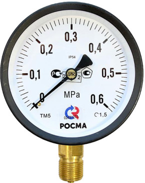 Манометр радиальный Росма ТМ-510Р.00 IP54 (0-0.6МПа) М20х1.5 1.5 общетехнический специального исполнения, 100мм, тип - ТМ-510Р, радиальное присоединение, шкала (0-0.6МПа), резьба М20х1.5, класс точности 1.5