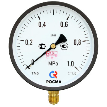 Манометр радиальный Росма ТМ-510Р.00 IP54 (0-1МПа) М20х1.5 1.5 общетехнический специального исполнения, 100мм, тип - ТМ-510Р, радиальное присоединение, шкала (0-1МПа), резьба М20х1.5, класс точности 1.5