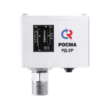 Реле давления Росма РД-2Р модель 35 диапазон -0.02-0.8МПа, дифференциал 0.07-0.4МПа, резьба присоединения G1/4, дополнительным корпус с пластиковым кабельным вводом, IP55