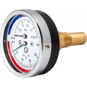 Термоманометр Росма ТМТБ-31Т.3 (0-120°C) (0-0.25MПa) G1/2 2.5, корпус 80мм, тип - ТМТБ-31T.3, длина клапана 100мм, до 120°С, осевое присоединение, 0-1MПa, резьба G1/2, класс точности 2.5